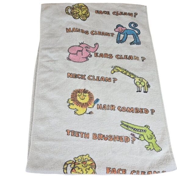 Vintage 1979 Marimekko Childrens Bath Towel Animal Graphics Fun Text - Picture 1 of 4